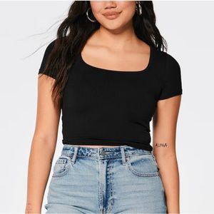 NWT Hollister Square Neck Ribbed Black Baby Tee XXL